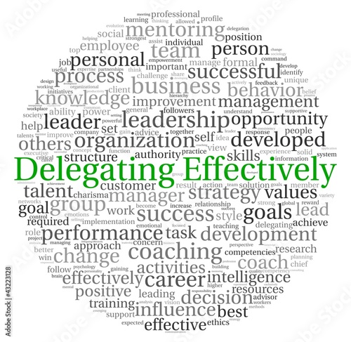 Illustration: Delegating effectively concept in word tag cloud Delegating effectively concept in word tag cloud