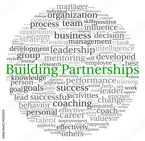 Illustration: Building Partnerships concept in word tag cloud Building Partnerships concept in word tag cloud