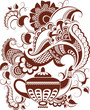 Abstract floral teapot silhouette and hot steam