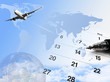 composite of calendar and world map and airplane