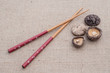 Shiitake mushrooms on jute background