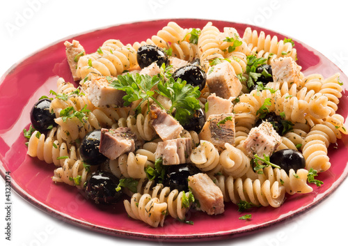 Foto: fusilli with swordfish and black olives fusilli with swordfish and black olives
