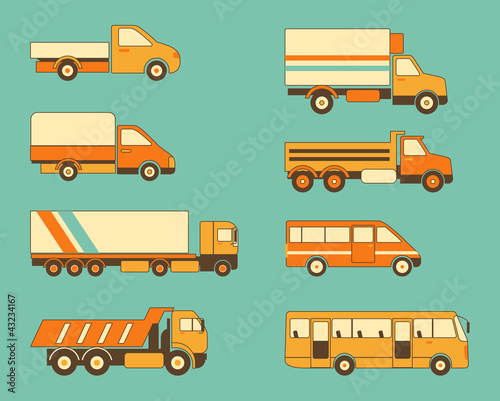 Vector: Collection of truks and buses Collection of truks and buses