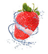 Strawberry in water splash, isolated on white background