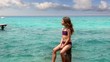 beautiful little girl tanning in ibiza  formentera beach