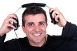 man listening with headphones