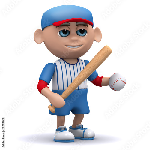 Illustration: 3d Baseball kid with bat and ball 3d Baseball kid with bat and ball