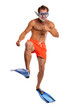 Caucasian Swimmer Wearing Mask...