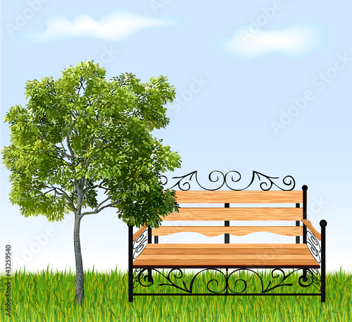 Vector: Bench with tree and grass. Vector illustration Bench with tree and grass. Vector illustration