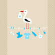Stork On Clothes Line Baby Symbols Boy Beige Dots