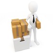 3d man businessman with moving boxes