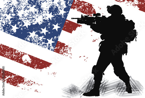 Vector: US solgier with an American Flag on the background US solgier with an American Flag on the background