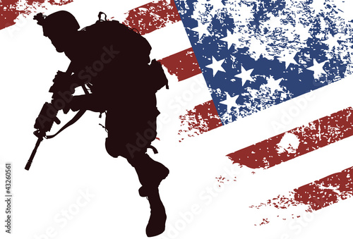 Vector: US solgier with an American Flag on the background US solgier with an American Flag on the background