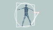 Man made of glass circumscribed by a circle and a square. Loops.