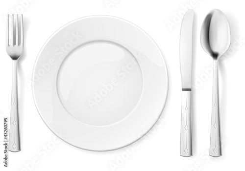 Vector: Empty plate with spoon, knife and fork Empty plate with spoon, knife and fork