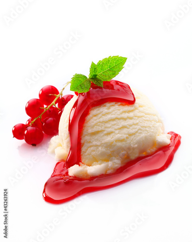 Photo: Vanilla ice-cream and redcurrant syrup Vanilla ice-cream and redcurrant syrup