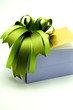 Gift Box with Colorful Ribbons on White Background