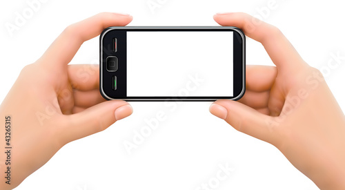 Vector: Two hands holding mobile smart phone Two hands holding mobile smart phone