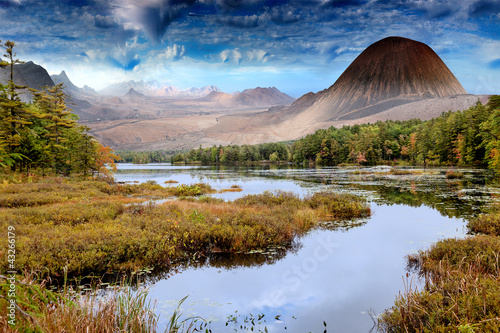 Photo: landscape with lake and mountains landscape with lake and mountains