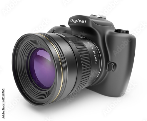 Illustration: Digital photo camera. 3D Icon isolated on white background Digital photo camera. 3D Icon isolated on white background