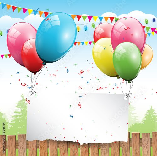 Vector: Colorful Birthday background with balloons and place for text Colorful Birthday background with balloons and place for text