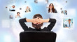 Portrait of businesswoman from behind communicating with her tea