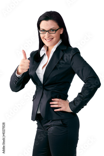 Photo: Business woman successful, thumb up Business woman successful, thumb up