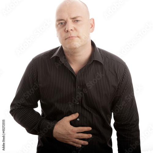 Photo: bald man on white background is sick bald man on white background is sick