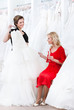 Shop assistant proposes another dress to the bride