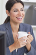 Happy Businesswoman Woman Drinking Tea or Coffee
