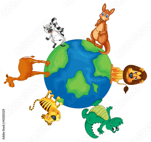 Vektor: various animals on earth globe various animals on earth globe