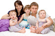 Happy smiling young big family, five people