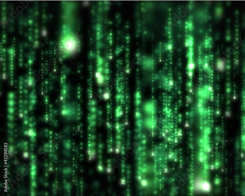 Photo: Lines of green blurred letters falling Lines of green blurred letters falling