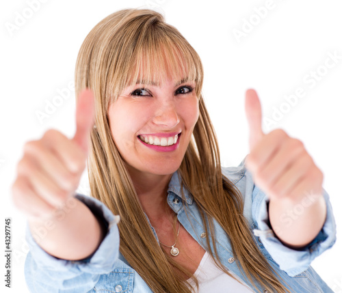 Photo: Happy woman with thumbs up Happy woman with thumbs up
