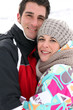 Embraced couple in the mountains