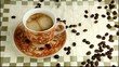 Coffee beans flow with slow motion.
