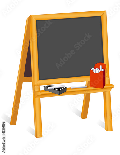 Vector: Child's Blackboard Wood Easel, chalk box, eraser, copy space. Child's Blackboard Wood Easel, chalk box, eraser, copy space.