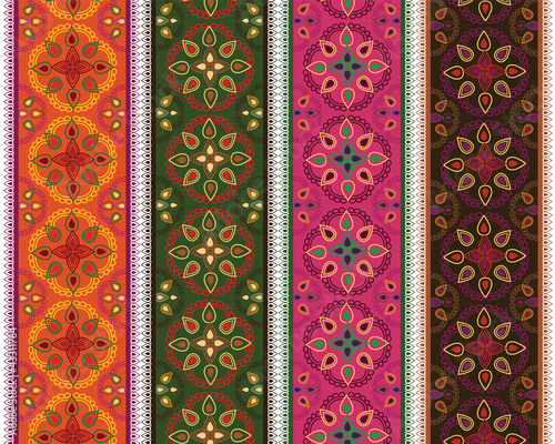 Vector: Henna Inspired Colourful Borders Henna Inspired Colourful Borders