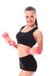 Photo: Happy girl doing exercises with dumbbells Happy girl doing exercises with dumbbells