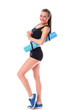 Photo: Young smiling woman holding mat for fitness Young smiling woman holding mat for fitness