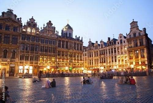 Photo: Brussels - The main square and Town hall in evening Brussels - The main square and Town hall in evening