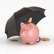 Piggy bank under umbrella.