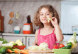 girl preparing healthy food vegetable salad
