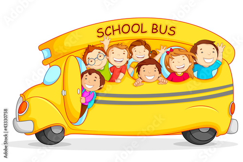 Vector: Editable vector illustration of happy children on school bus Editable vector illustration of happy children on school bus