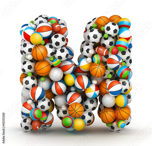 Illustration: Letter M, gaming balls alphabet Letter M, gaming balls alphabet