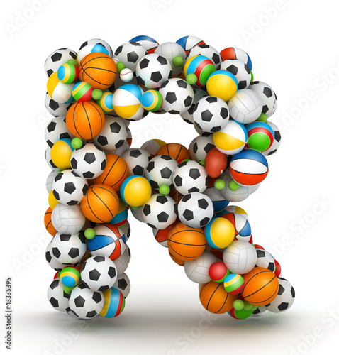Illustration: Letter R, gaming balls alphabet Letter R, gaming balls alphabet