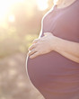 Pregnant Caucasian woman caressing stomach