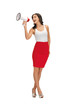 woman in blank white t-shirt with megaphone