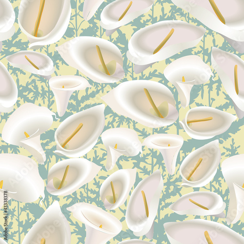 Illustration: seamless pattern with white flowers on grass background seamless pattern with white flowers on grass background