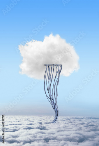 Photo: Cloud connected to cables in sky Cloud connected to cables in sky